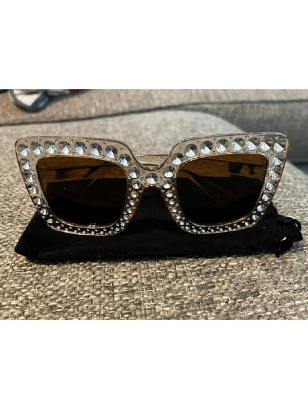 Oversized Square Rhinestone Sunglasses Crystal Studded Clear Frame Y2K Eyewear
